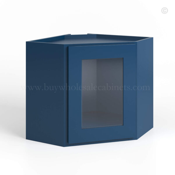 Navy Blue Shaker 12 x 24 Diagonal Corner Wall Shelf with Glass Door