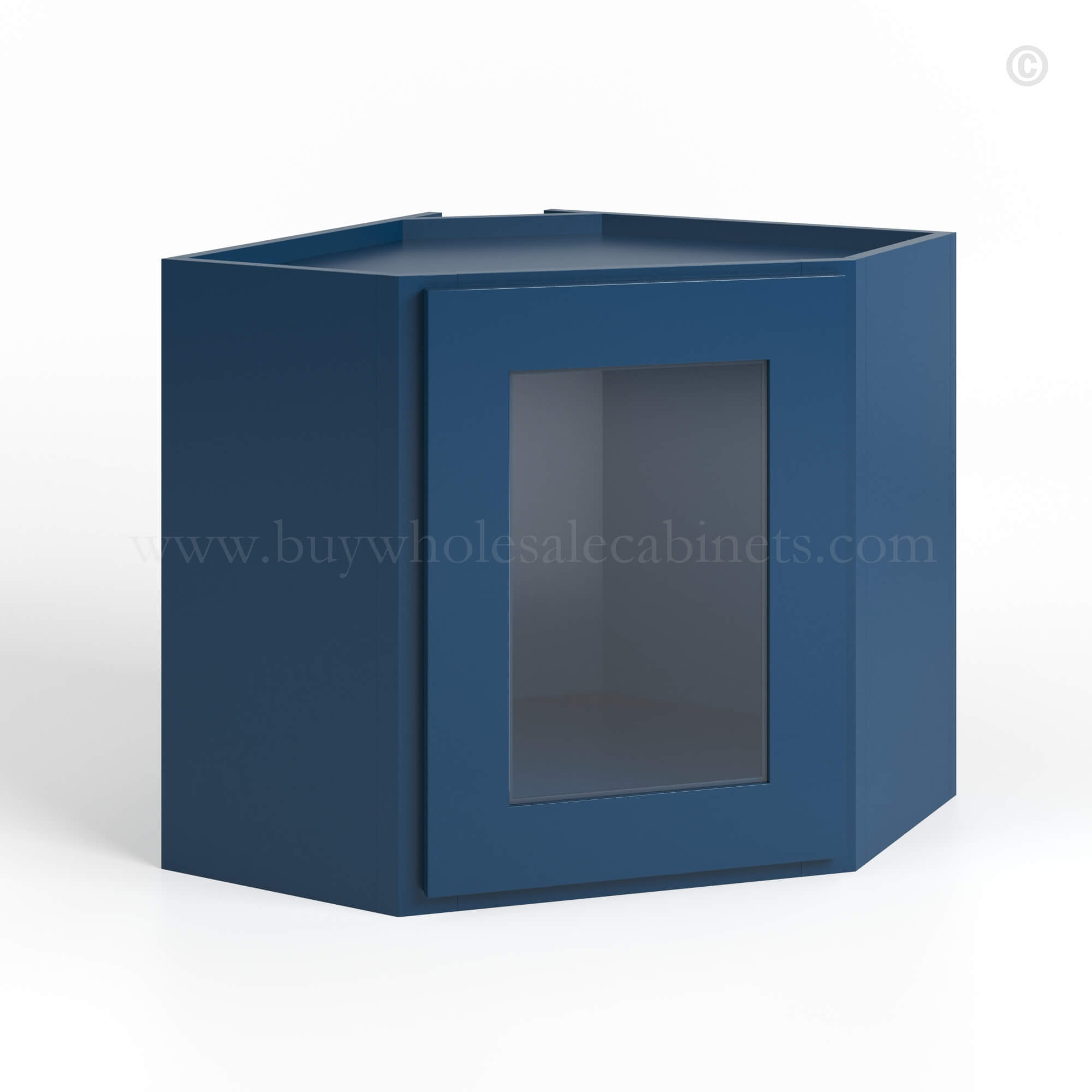 Navy Blue Shaker 12 x 24 Diagonal Corner Wall Shelf with Glass Door