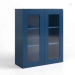 Navy Blue Shaker 36 H Double Door Wall Cabinet with Glass Doors