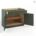 Slim Shaker Green Base Cabinet Double Doors & Double Drawer - Image 2