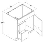 Frameless Gloss Gray Double Drawer Single Dummy Drawer Vanity Combo Base Cabinet 30"W - Image 3