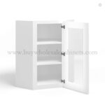 White Shaker 24" Diagonal Corner Wall Cabinet with Glass Door - Image 2