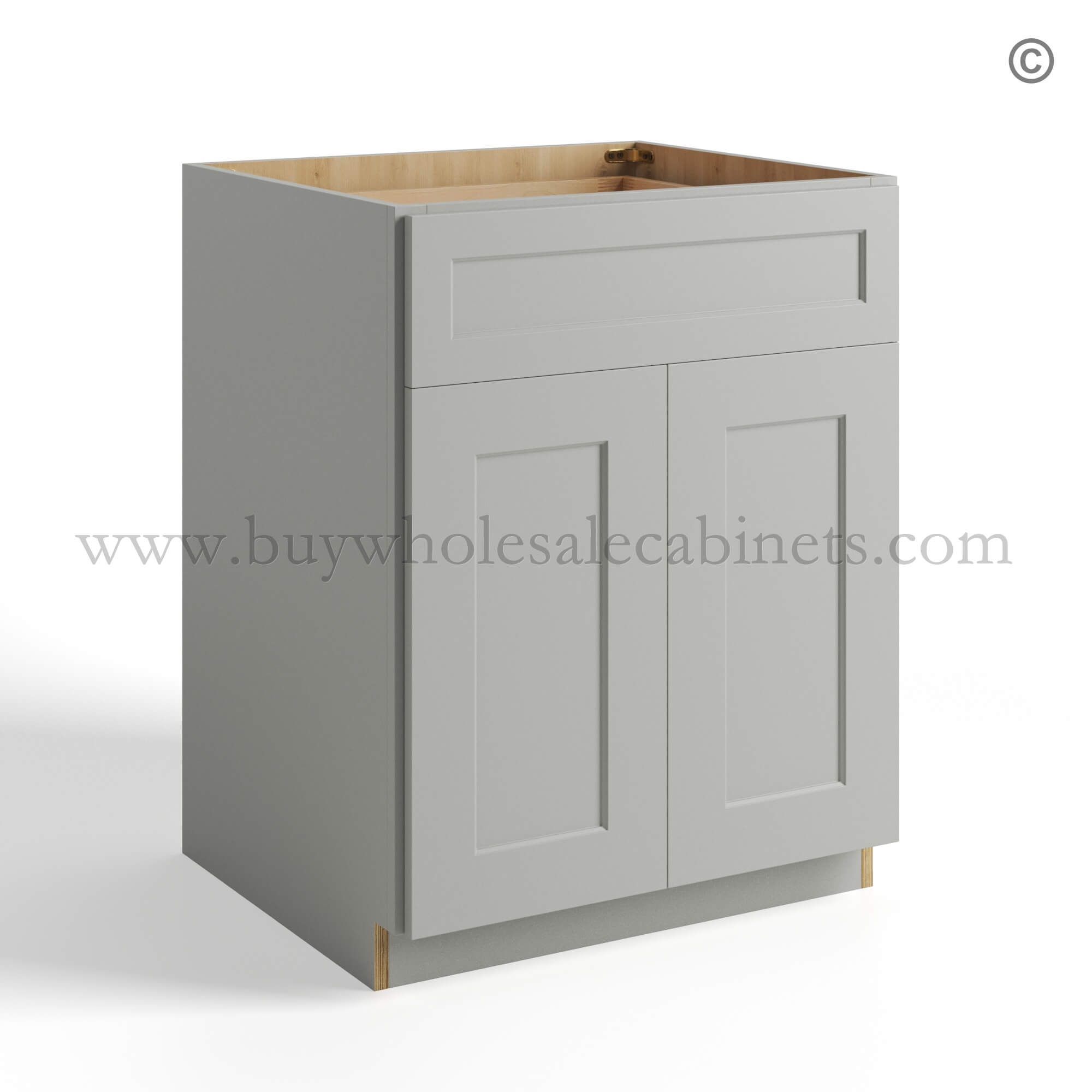 Dorian Gray Shaker Base Cabinet Double Door and Single Drawer, rta cabinets, wholesale cabinets, gray kitchen cabinets