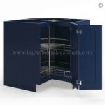 Frameless Oxford Blue Base Cabinet With Metal Lazy Susan, Folding Doors - Image 2