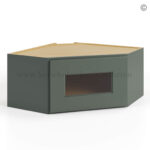 Green Shaker 12x 24 Diagonal Corner Wall Shelf with Glass Door, rta cabinets
