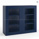 Frameless Oxford Blue Wall Mullion Door 30"H - 2 Door 2 Shelves - Glass And Clips Not Included.