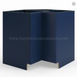 Frameless Oxford Blue Base Cabinet With Metal Lazy Susan, Folding Doors