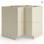 Frameless Ivory White Base Cabinet With Metal Lazy Susan, Folding Doors
