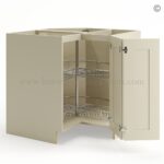 Frameless Ivory White Base Cabinet With Metal Lazy Susan, Folding Doors - Image 2