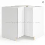 Frameless Modern White Shaker Base Cabinet With Metal Lazy Susan, Folding Doors