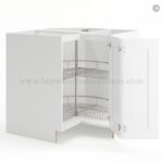 Frameless Modern White Shaker Base Cabinet With Metal Lazy Susan, Folding Doors - Image 2